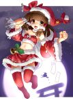  alternate_costume bare_shoulders bell boots broom broom_riding brown_eyes brown_hair bustier christmas clenched_hands detached_sleeves fist full_moon hakurei_reimu hat katahira_masashi kirisame_marisa lingerie midriff miko moon navel open_mouth sack santa_boots santa_costume santa_hat silhouette smile solo thigh-highs thigh_boots thighhighs torii touhou underwear witch yin_yang zettai_ryouiki 