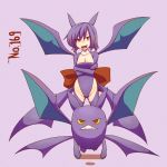  1girl bat_wings breasts cleavage crobat crossed_arms fangs kuromiya leotard moemon personification pokemon pokemon_(creature) purple_hair wings yellow_eyes 