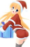  aqwiz blonde_hair blue_eyes christmas gift long_hair santa_costume sekine shorts thigh-highs thighhighs 