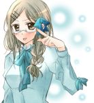  arima_toromi axis_powers_hetalia blue_dress blue_ribbon blush braid brown_eyes brown_hair dress glasses hair_ornament hairpin monaco_(hetalia) pixiv_thumbnail plait resized ribbon side_braid solo tongue 