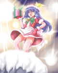  blue_hair christmas flx gift gloves hat hinanawi_tenshi holding holding_gift long_hair santa_costume santa_hat solo thigh-highs thighhighs touhou white_legwear white_thighhighs 
