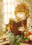  alice_margatroid arms_behind_back blonde_hair book chin_rest closed_eyes doll from_behind hairband hourai_doll keiko_(mitakarawa) reading shanghai_doll short_hair touhou traditional_media window wings 