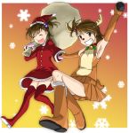  antlers bad_id boots brown_eyes brown_hair christmas closed_eyes eyes_closed futami_ami futami_mami gloves grin idolmaster minazuki_randoseru mittens oudanhodou reindeer_costume santa_costume short_hair siblings side_ponytail sisters smile thigh-highs thigh_boots thighhighs twins wink 