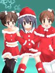  black_hair brown_eyes brown_hair christmas hirasawa_ui hoshi_mirin k-on! long_hair nakano_azusa pantyhose ponytail santa_costume short_hair suzuki_jun thigh-highs thighhighs twintails 