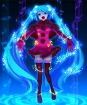  aqua_eyes aqua_hair boots capelet christmas elbow_gloves gloves glowing hatsune_miku hisa_(cuxxhisa) legs musical_note open_mouth santa_boots santa_costume solo thigh-highs thigh_boots thighhighs twintails vocaloid zettai_ryouiki 