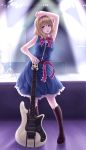  alice_margatroid armpits arms_up bad_id bare_shoulders blonde_hair blue_eyes guitar hairband highres instrument mochi.f short_hair solo standing touhou 