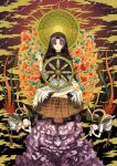  buddha buddhism cloud clouds crossed_legs highres hood kalavinka kumoi_ichirin legs_crossed mudra nun parody purple_eyes purple_hair short_hair sitting solo touhou tsurui unzan violet_eyes vitarka_mudra wheel wheel_of_dharma wings 