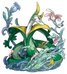  flower no_humans pearl7 pokemon pokemon_(creature) serperior simple_background smile solo white_background 