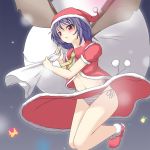  bat_wings blue_hair christmas highres panties red_eyes remilia_scarlet rindou_(faker&#039;s_manual) rindou_(faker's_manual) sack santa_costume santa_hat short_hair side-tie_panties skirt solo striped striped_panties touhou underwear wings 