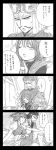  4koma bad_id comic crossover guan_yu highres monochrome onozuka_komachi shikieiki_yamaxanadu shin_sangoku_musou sitting sitting_on_lap sitting_on_person touhou translated translation_request una_kata zhang_liao 