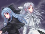  ascot bow capelet dual_persona hair_bow hitoha lavender_hair len long_hair melty_blood multiple_girls open_mouth pointy_ears red_eyes smile tsukihime type-moon white_len 