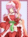  akanie blue_eyes blush christmas hat pink_hair saigyouji_yuyuko santa_hat short_hair solo touhou 