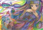  acrylic_paint_(medium) colorful hands hands_clasped hat highres long_hair patchouli_knowledge solo suzaku_mikado touhou traditional_media 