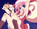  :d antlers arm_up bell blue_eyes cat cross-laced_footwear kamaboko_(milky_holmes) oekaki open_mouth pink_hair santa_costume sherlock_shellingford smile tantei_opera_milky_holmes 