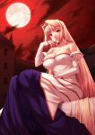  archetype_earth arcueid_brunestud blonde_hair breasts cleavage dress fate/stay_night full_moon large_breasts long_hair melty_blood miyai_max moon red_eyes red_hair sitting solo strapless_dress tsukihime type-moon 