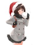  1girl amagami coat eating food gloves hat maro_nie nikuman santa_hat solo tachibana_miya wink 