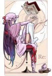  book closed_eyes crescent_moon hat long_hair nobuya patchouli_knowledge purple_hair sitting solo thigh-highs thighhighs touhou white_legwear 