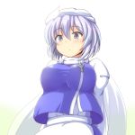  blue_eyes blush breasts bust hat large_breasts lavender_hair letty_whiterock phantom2071 scarf short_hair solo touhou 