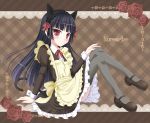  black_hair cat_ears gokou_ruri gray_pantyhose long_hair maid ore_no_imouto_ga_konna_ni_kawaii_wake_ga_nai pantyhose red_eyes sakuraizumi_yuu slip_skirt thighhighs 