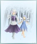  cirno dress hand_holding happy holding_hands letty_whiterock nac0n perfect_cherry_blossom snow touhou winter 