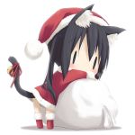1girl bell black_hair boots cat_ears cat_tail hat jingle_bell k-on! kohinata_sora long_hair lowres nakano_azusa panties sack santa_costume santa_hat solo tail tail_bell tail_ornament twintails underwear |_|