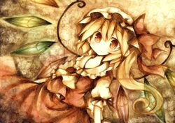  bad_id blonde_hair flandre_scarlet hat highres ponytail red_eyes side_ponytail solo touhou wings wiriam07 