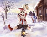  blonde_hair christmas kagamine_len kagamine_rin shovel snow vocaloid 