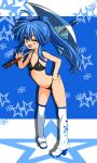 :3 bikini blue_hair boots green_eyes izumi_konata kamia_(not_found) long_hair lucky_star not_found_(artist) race_queen swimsuit umbrella wink 