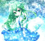  ahoge detached_sleeves frog green_eyes green_hair kochiya_sanae long_hair snake solo star touhou yuya_(minus-k) yuya_(pixiv) 