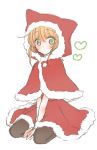  brown_hair card_captor_sakura cardcaptor_sakura cat_ears child closed_eyes eyes_closed hood kinomoto_sakura pantyhose rui_(tsukihana) santa_costume short_hair sitting wariza 