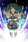  aqua_hair bare_shoulders black_legwear black_thighhighs hatsune_miku highres long_hair m-mo necktie open_mouth outstretched_arms outstretched_hand skirt tears thigh-highs thighhighs twintails vocaloid 