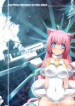  bad_id blue_eyes breasts cleavage copyright_request highres navel pink_hair solo yace 