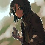  brown_eyes brown_hair can gloves kanno_naoe kenmin scarf short_hair strike_witches 