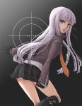  blazer boots braid breasts dangan-ronpa dangan_ronpa gloves grey_eyes kirigiri_kyouko long_hair looking_back necktie rihara silver_hair target 