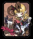  belphegor_(character) blonde_hair checkered cross earrings horns jewelry long_hair original pink_eyes pointy_ears sitting skull_and_crossbones solo toilet toilet_paper ume_(illegal_bible) water 