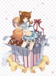  animal_ears brown_eyes brown_hair cat_ears cat_tail cheerleader crop_top midriff miniskirt mintchoco navel original pom_poms short_hair skirt solo stuffed_animal stuffed_toy tail teddy_bear wristband 