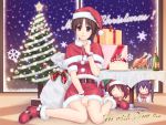  brown_eyes brown_hair cake character_doll christmas christmas_tree doll english food gift goblet hirasawa_ui hirasawa_yui k-on! merry_christmas nakano_azusa ntake_toukasaien ponytail pun sack santa_costume short_hair snowflakes 