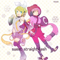  animal_ears animal_hat animal_helmet arm_warmers bad_id blonde_hair blue_eyes bodysuit cat_ears detached_sleeves hair_ornament hair_ribbon hairclip hat headphones hello_kitty helmet japanese_clothes kagamine_rin kagamine_rin_(append) leg_warmers long_hair multiple_girls nekomura_iroha pink_hair ponytail ribbon short_hair shorts smile very_long_hair vocaloid vocaloid_append wink yamo 