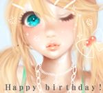  bad_id birthday blonde_hair face happy_birthday kagamine_rin lips minami_haruya twintails vocaloid wink 