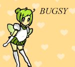  blush boots bug_girl bugsy_konchudori elbow_gloves gray_eyes green green_hair mawei_(artist) original short_hair simple_background smile uniform wings 