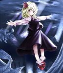  arudehido blonde_hair blush brown_eyes flower night outstretched_arms ribbon rumia short_hair solo spread_arms the_embodiment_of_scarlet_devil touhou youkai 