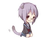  a-ka animal_ears animated animated_gif blush cat_ears cat_tail chibi gif glasses lowres minigirl nagato_yuki purple_hair school_uniform short_hair suzumiya_haruhi_no_yuuutsu tail 