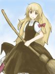  aoyagi_neko bad_id blonde_hair braid broom hat kirisame_marisa long_hair solo touhou witch witch_hat yellow_eyes 