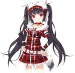  &gt;_&lt; bell belt black_hair christmas collar detached_sleeves dress fur_trim hands_on_hips hat hat_with_ears jingle_bell kooh long_hair nyanya pangya red_eyes solo tail tongue twintails 