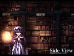  blue_eyes book bookshelf candle crescent crescent_moon etogami_kazuya hat highres library long_hair patchouli_knowledge purple_hair reading solo touhou voile wallpaper 