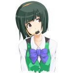  bow brown_eyes bust green_hair hairband head_tilt headset idolmaster issei looking_away otonashi_kotori short_hair smile solo vest 