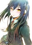  black_hair digital_media_player earphones headphones ipod k-on! kino_mia long_hair nakano_azusa ribbon school_uniform sitting solo twintails yellow_eyes 