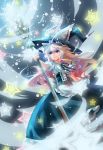  &gt;:) adapted_costume apron blonde_hair blue_eyes broom glowing hat kirisame_marisa long_hair magic neck_ribbon ribbon smile solo standing star touhou vetina waist_apron witch witch_hat yellow_eyes 