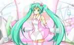  dress elbow_gloves gloves green_eyes green_hair hat hatsune_miku intravenous_drip karamone-ze karamoneeze koiiro_byoutou_(vocaloid) large_syringe long_hair nurse oversized_object skirt smile solo spring_onion syringe thigh-highs thighhighs twintails very_long_hair vocaloid 