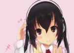  akg black_buraku black_hair blush_stickers brown_eyes face headphones k-on! looking_at_viewer nakano_azusa ogipote smile solo sweater_vest twintails 